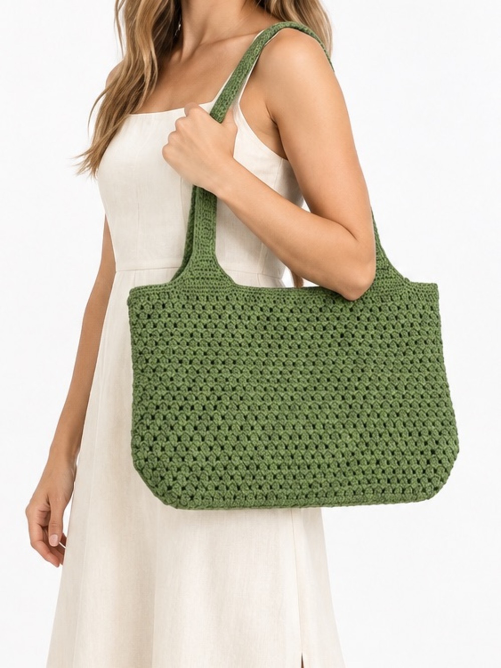 The Sak Vintage Y2K Green Crochet Knit Boho Shoulder Bag Hobo Purse